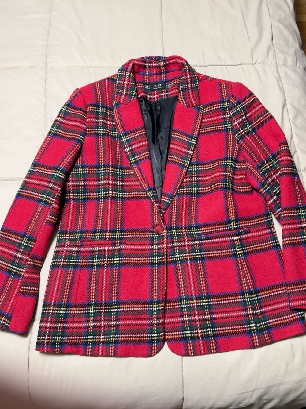 VICI Eve Pocketed Plaid Blazer Red Multi Women’s XL